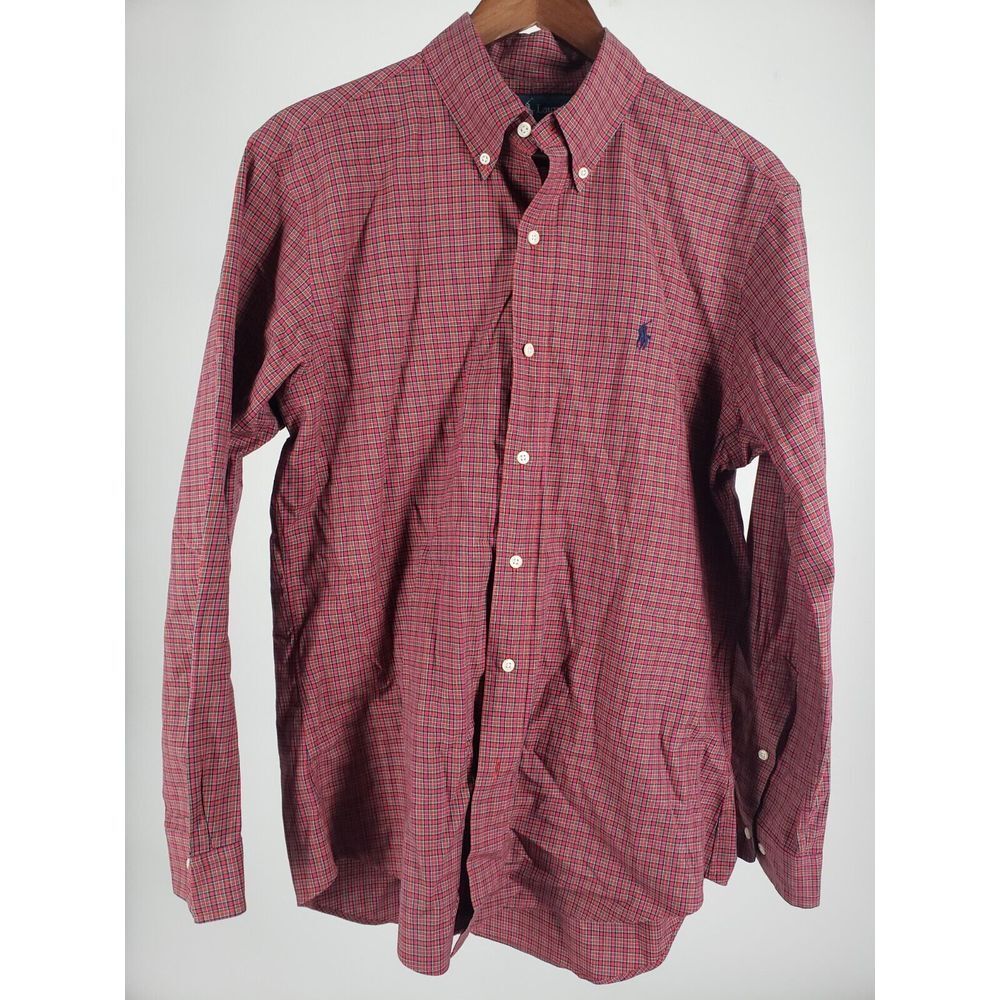 Ralph Lauren Men's 15.5‎ M Custom Fit Red Plaid Long Sleeve Button Down Shirt - Picture 2 of 5